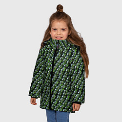 Куртка зимняя для девочки Зелёные черепа на чёрном фоне, цвет: 3D-светло-серый — фото 2