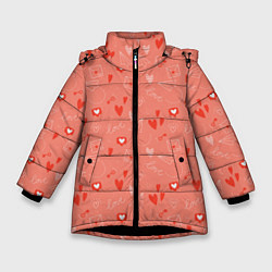 Куртка зимняя для девочки Love heart message pattern, цвет: 3D-черный