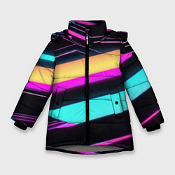 Куртка зимняя для девочки Косые полосы неона, цвет: 3D-светло-серый