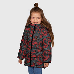 Куртка зимняя для девочки Красные драконы на сером фоне, цвет: 3D-светло-серый — фото 2