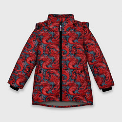 Зимняя куртка для девочки Красные драконы паттерн