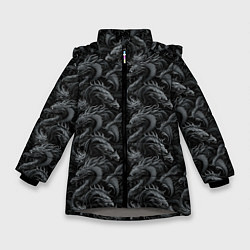 Куртка зимняя для девочки Черные драконы паттерн, цвет: 3D-светло-серый