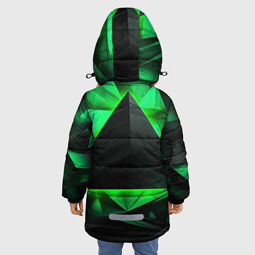 Зимняя куртка для девочки Черный треугольник на зеленой абстракции / 3D-Красный – фото 4