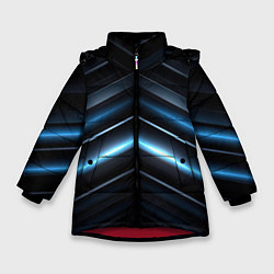 Куртка зимняя для девочки Синий неоновый яркий свет на черном абстрактном фо, цвет: 3D-красный