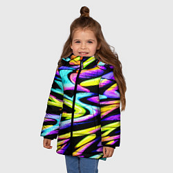 Куртка зимняя для девочки Экспрессивная неоновая абстракция, цвет: 3D-светло-серый — фото 2