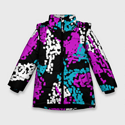 Куртка зимняя для девочки Пиксельные узоры камуфляжа, цвет: 3D-черный