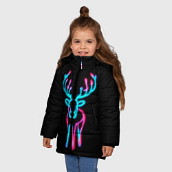 Куртка зимняя для девочки Неоновый олень на чёрном фоне, цвет: 3D-черный — фото 2