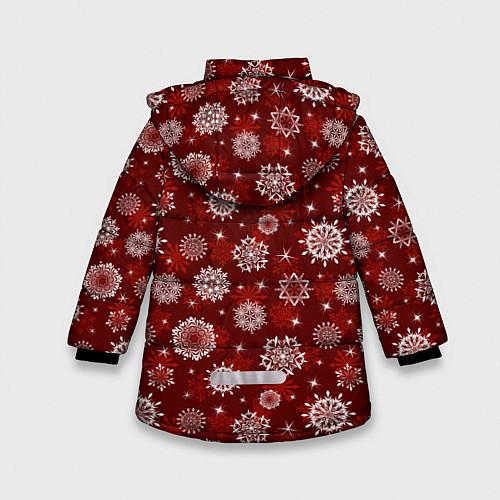 Зимняя куртка для девочки Snowflakes on a red background / 3D-Черный – фото 2