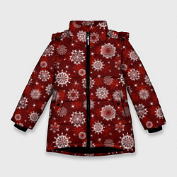 Куртка зимняя для девочки Snowflakes on a red background, цвет: 3D-черный