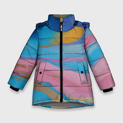 Куртка зимняя для девочки Жидкая синяя и розовая краска, цвет: 3D-светло-серый