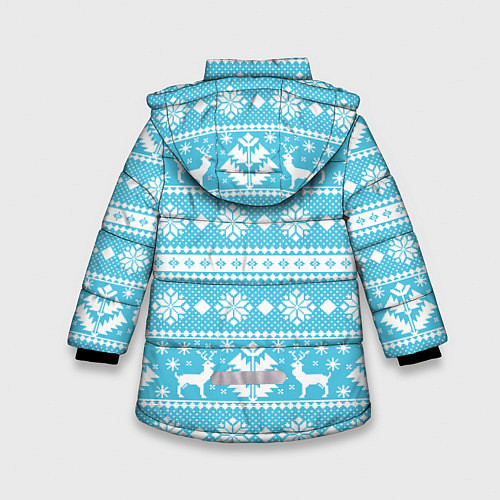 Зимняя куртка для девочки Новый год ели и олени / 3D-Красный – фото 2