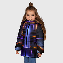 Куртка зимняя для девочки Объемная неоновая конструкция, цвет: 3D-черный — фото 2