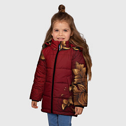 Куртка зимняя для девочки Узоры золотые на красном фоне, цвет: 3D-красный — фото 2