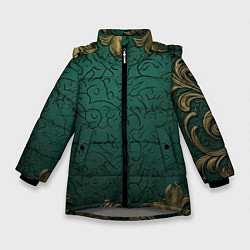 Куртка зимняя для девочки Узоры золотые на зеленом фоне, цвет: 3D-светло-серый