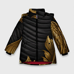 Куртка зимняя для девочки Узоры золотые на черном фоне, цвет: 3D-красный