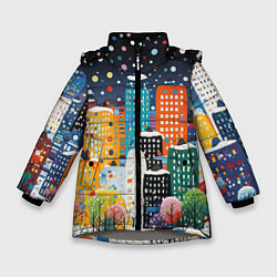 Куртка зимняя для девочки Новогодний ночной город, цвет: 3D-светло-серый