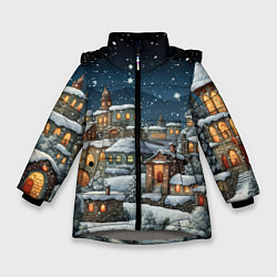 Куртка зимняя для девочки Новогодний городок ночной, цвет: 3D-светло-серый