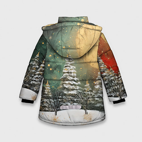 Зимняя куртка для девочки Большая луна и новогодний лес / 3D-Черный – фото 2