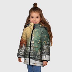 Куртка зимняя для девочки Большая луна и новогодний лес, цвет: 3D-черный — фото 2
