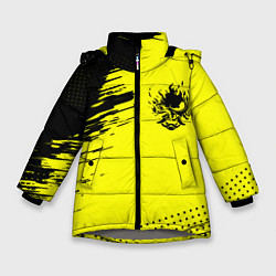Зимняя куртка для девочки Cyberpunk 2077 краски на чёрном