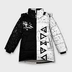 Куртка зимняя для девочки Ведьмак лого, цвет: 3D-светло-серый