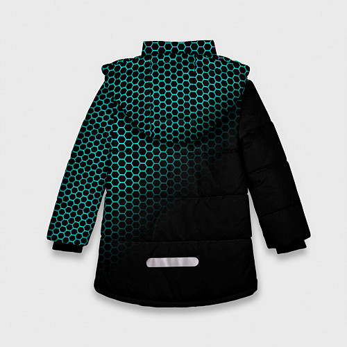 Зимняя куртка для девочки Неоновые соты чёрно-бирюзовый / 3D-Черный – фото 2