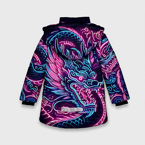 Зимняя куртка для девочки Neon Japanese dragon - irezumi / 3D-Красный – фото 2