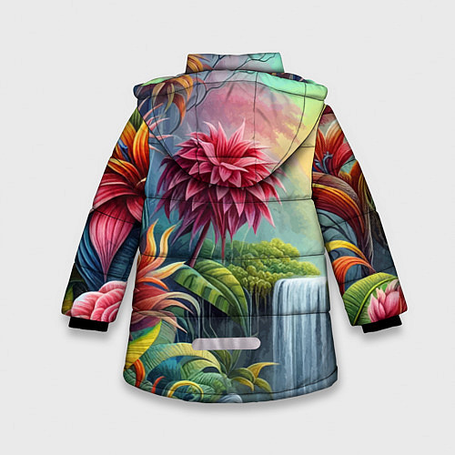 Зимняя куртка для девочки Гавайские тропические цветы - алоха / 3D-Светло-серый – фото 2