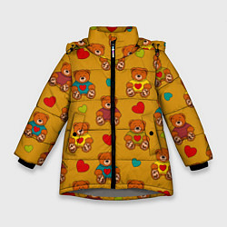 Зимняя куртка для девочки Игрушечные мишки и разноцветные сердца
