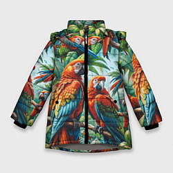Зимняя куртка для девочки Попугаи Ара - тропики джунгли