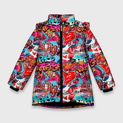 Куртка зимняя для девочки Hip Hop Graffiti, цвет: 3D-черный
