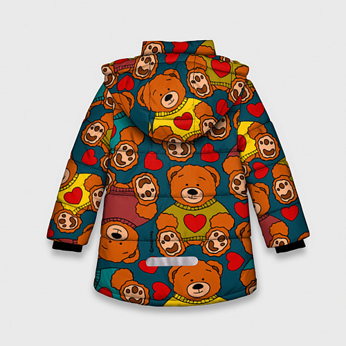 Зимняя куртка для девочки Мишки игрушки в цветных свитерах и сердечки / 3D-Черный – фото 2