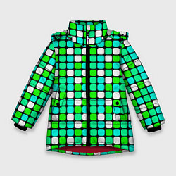 Зимняя куртка для девочки Зелёные и белые квадраты