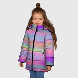 Куртка зимняя для девочки Голографические неоновые полосы, цвет: 3D-черный — фото 2