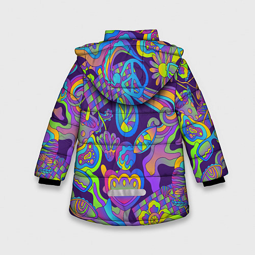 Зимняя куртка для девочки Психоделические цветы / 3D-Черный – фото 2