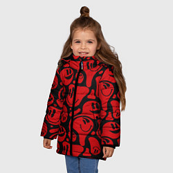Куртка зимняя для девочки Красные смайлы, цвет: 3D-светло-серый — фото 2