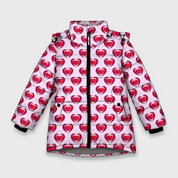 Зимняя куртка для девочки Двойное сердце на розовом фоне