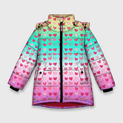 Зимняя куртка для девочки Паттерн сердечки на разноцветном фоне