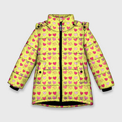 Зимняя куртка для девочки Сердечки на желтом - паттерн