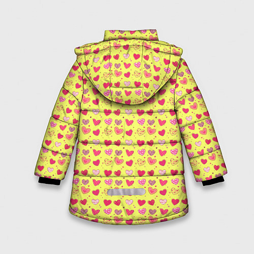 Зимняя куртка для девочки Сердечки на желтом - паттерн / 3D-Красный – фото 2