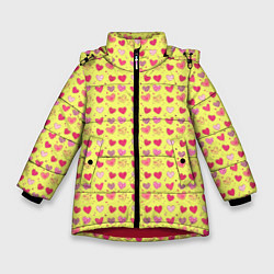 Зимняя куртка для девочки Сердечки на желтом - паттерн