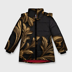 Зимняя куртка для девочки Золотые узоры на черном лепнина