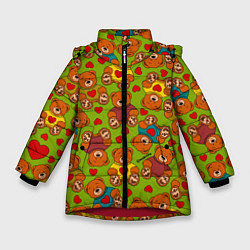 Куртка зимняя для девочки Маленькие мишки и сердечки, цвет: 3D-красный