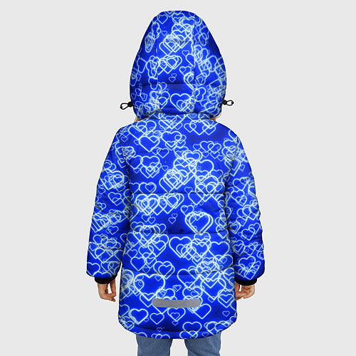 Зимняя куртка для девочки Неоновые сердечки синие / 3D-Светло-серый – фото 4