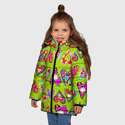 Куртка зимняя для девочки Разноцветные сердца в мексиканском стиле, цвет: 3D-красный — фото 2