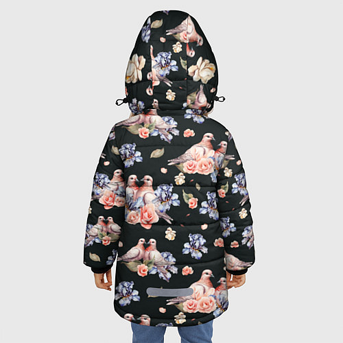Зимняя куртка для девочки Голуби с розами и ирисами black / 3D-Светло-серый – фото 4