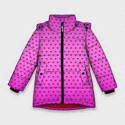 Зимняя куртка для девочки Красные сердечки на ярко розовом фоне