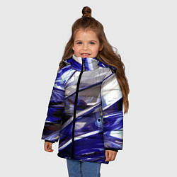 Куртка зимняя для девочки Синие и белые полосы абстракции, цвет: 3D-черный — фото 2