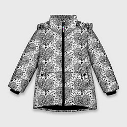 Куртка зимняя для девочки Сердце из дудлов паттерн, цвет: 3D-черный