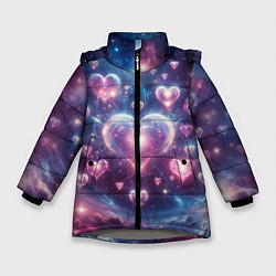 Зимняя куртка для девочки Космические сердца - звезды